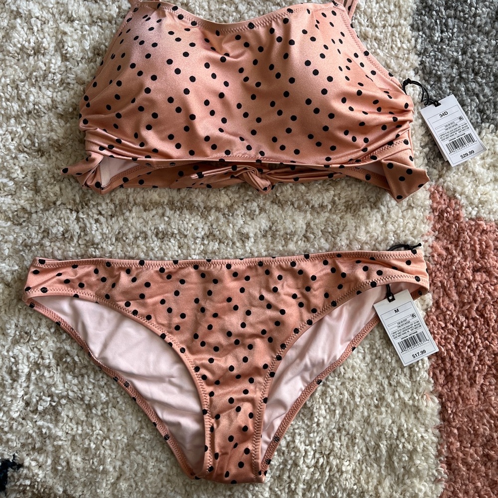 BNWT Swim Bikini black polka dots.